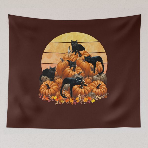 Item preview, Black Cats in the Pumpkin Patch autumn with pumpkins and sunset, color autumn, orange,hello fall autumn lovers designed and sold by Collagedream.
