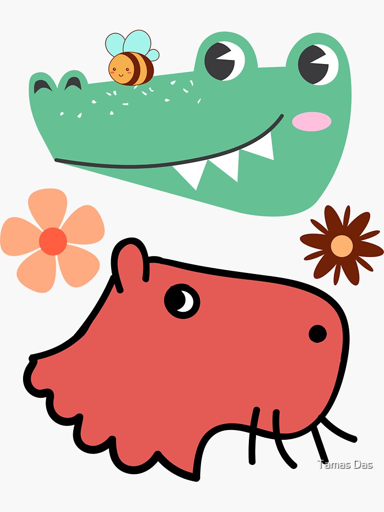 Capybara Crocodile and Bee ,capybara crocodile, capybara and  crocodile,capybara with other animals, | Sticker