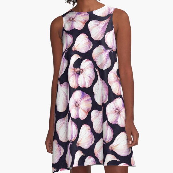 Watercolor garlic bulbs seamless pattern A-Line Dress