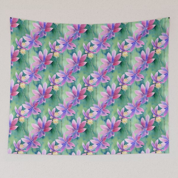 Item preview, Purple Watercolor Floral Pattern on a Green Background designed and sold by DesArtStudio.