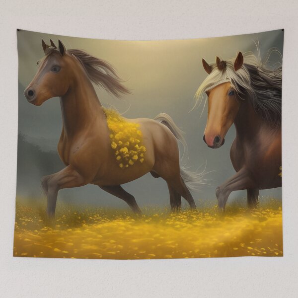 Item preview, 2 Horses running in a field of flowers designed and sold by MIGSZ.