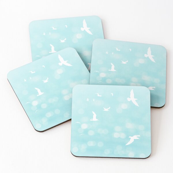 Item preview, Dreamy Seagulls and Sparkling Light Beach Silhouette Blue White designed and sold by jocelynsart.