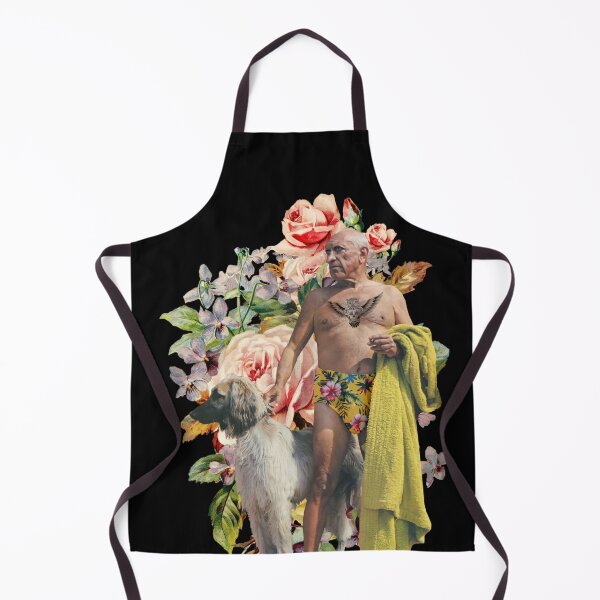 Item preview, Old man in swimming trunks with towel, dog, tattoo and flowers designed and sold by KALEIDOSCOPE UK.