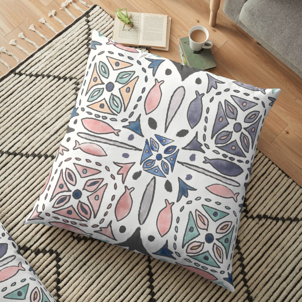 Mediterranean Tiles Floor Pillow