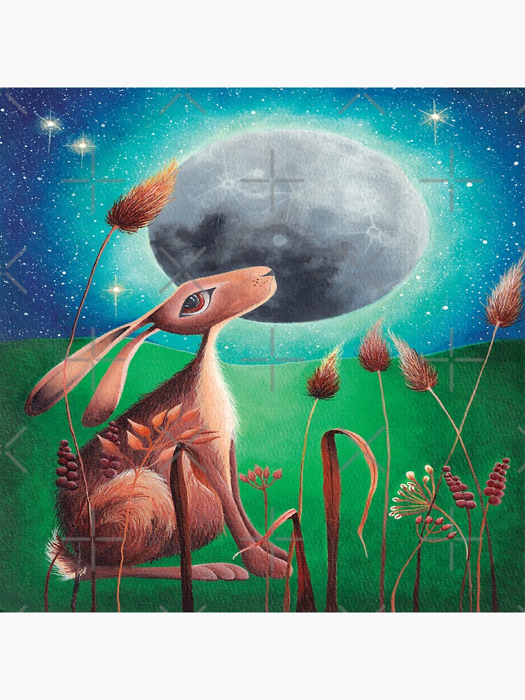 Thumbnail 3 of 3, Sticker, Moon Gazey Hare designed and sold by BeckmogArt.
