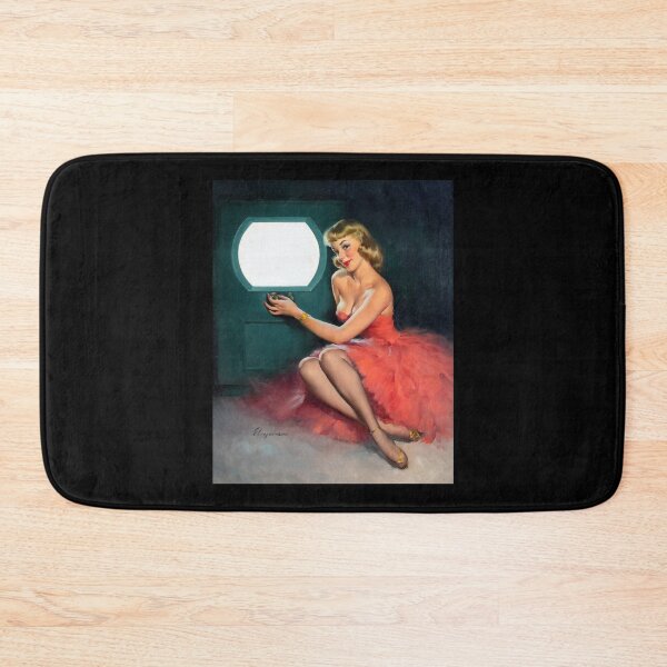 Item preview, 1950s Vintage Pin-up Girl Watching TV Television Set Show Media Pink Dress Illustration Art Blonde L designed and sold by martinezArts.