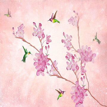 Artwork thumbnail, Hummingbirds and Cherry Blossom by Imogen Boshstar Art