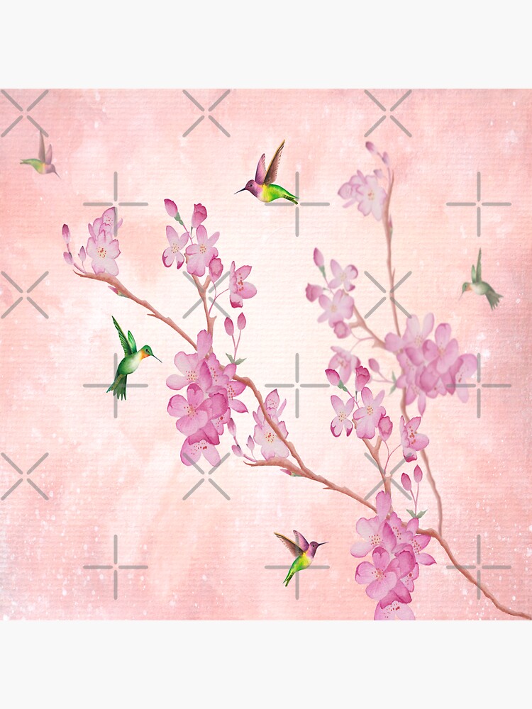 Thumbnail 3 of 3, Sticker, Hummingbirds and Cherry Blossom designed and sold by BeckmogArt.