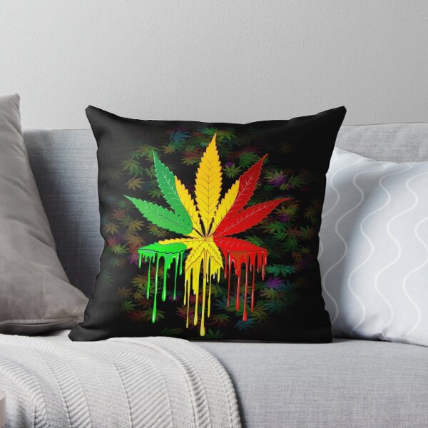 Hoja de marihuana Rasta Colors Dripping Paint Cojín