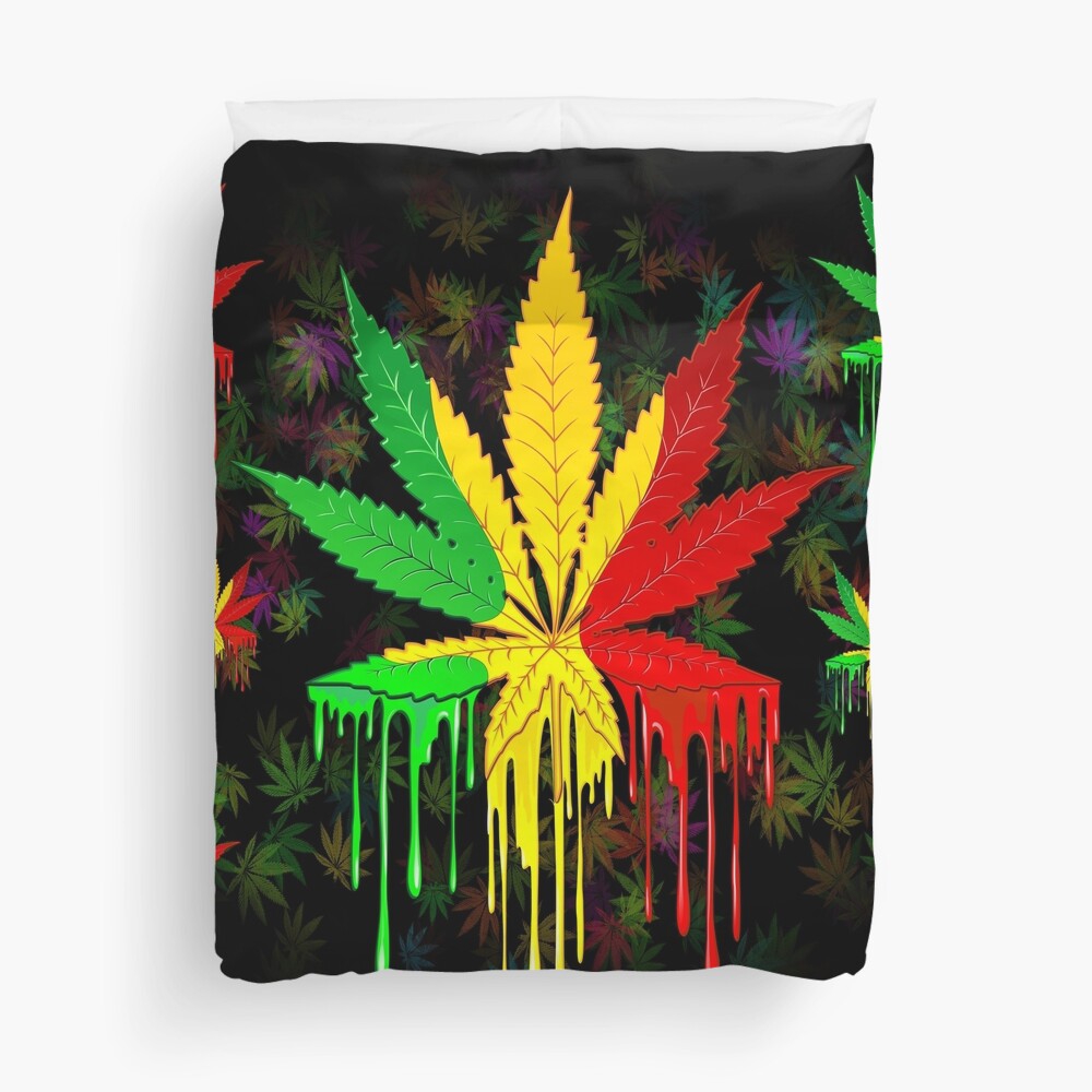 Leaf Rasta Colors Dripping Paint Duvet Cover