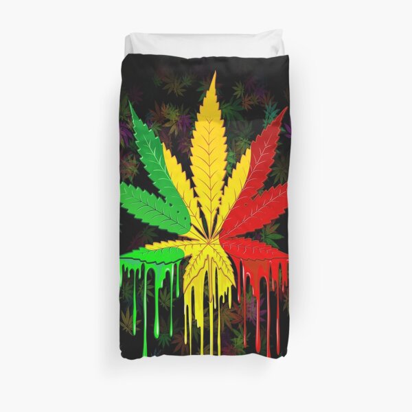 Marijuana Leaf Rasta Colors Dripping Paint Duvet Cover