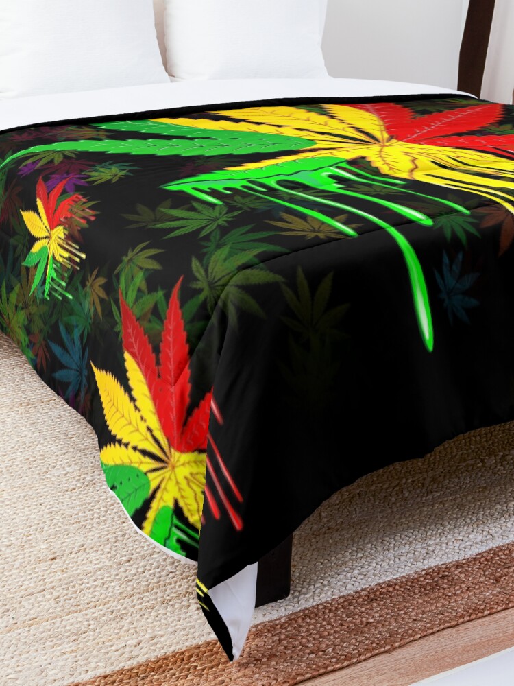 Alternate view of Marijuana Leaf Rasta Colors Dripping Paint Comforter