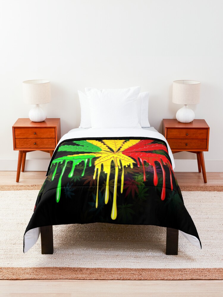 Alternate view of Marijuana Leaf Rasta Colors Dripping Paint Comforter