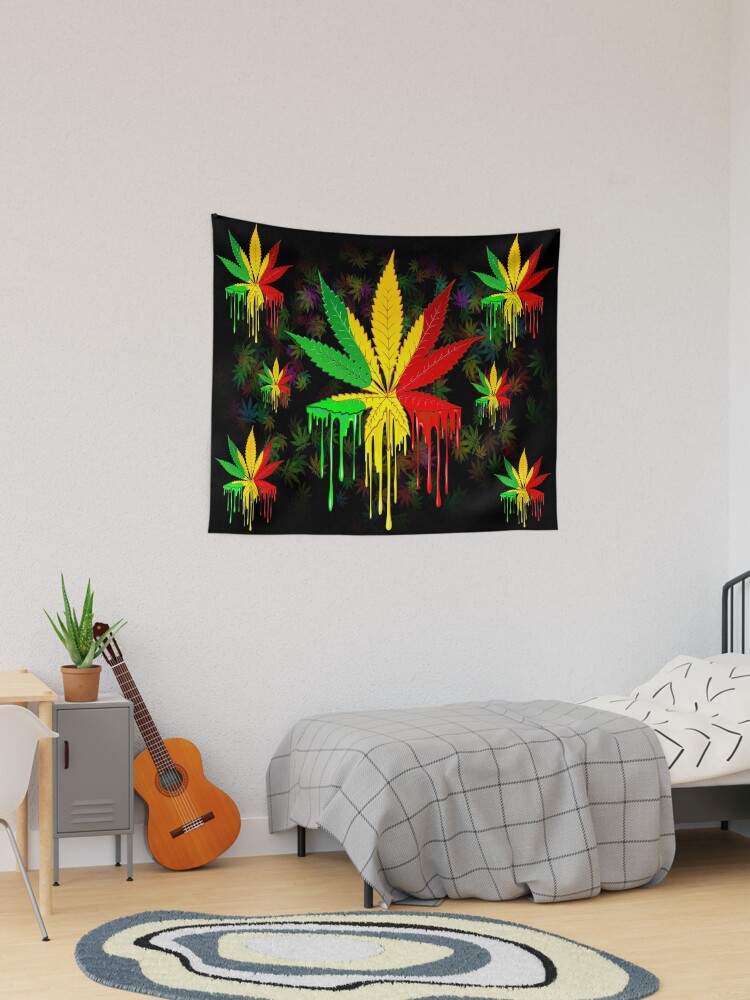 Leaf Rasta Colors Dripping Paint Tapestry for Sale by BluedarkArt Redbubble