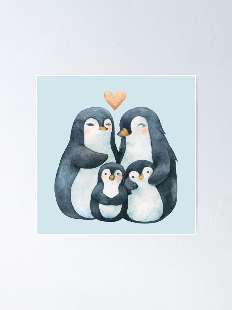 "Penguin Family" Poster For Sale By Milovani | Redbubble