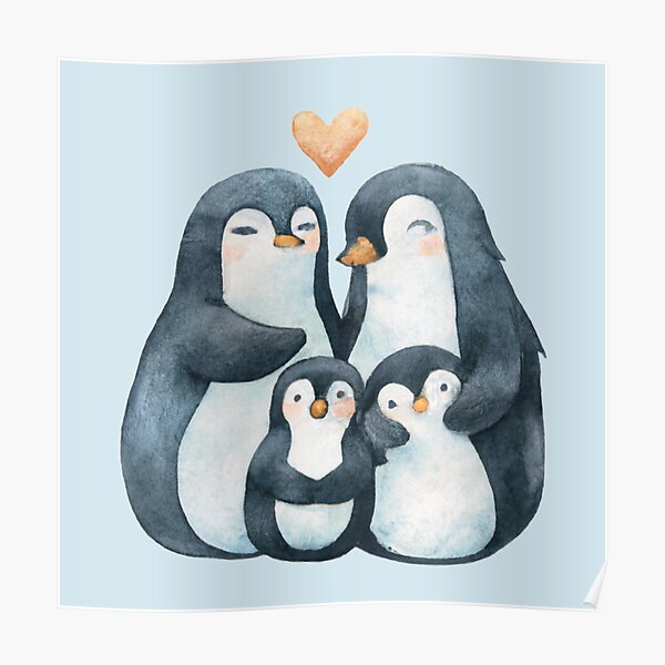 "Penguin Family" Poster For Sale By Milovani | Redbubble