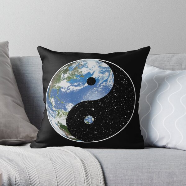 Earth and Space Yin Yang Symbol Throw Pillow