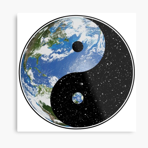 Earth and Space Yin Yang Symbol Metal Print