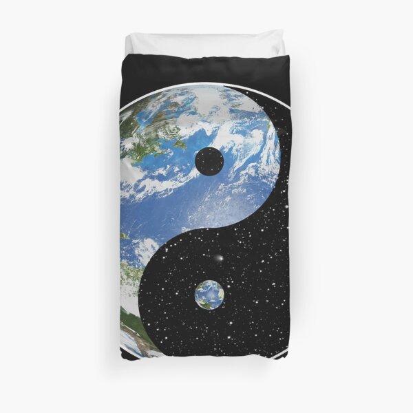 Earth and Space Yin Yang Symbol Duvet Cover
