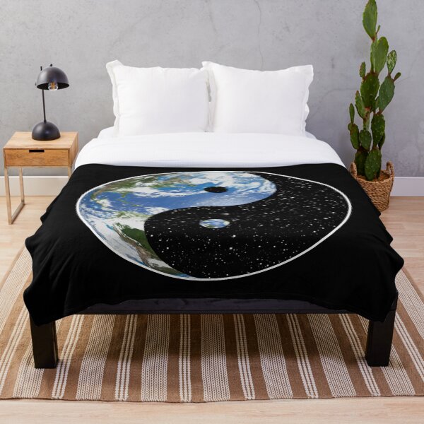 Earth and Space Yin Yang Symbol Throw Blanket