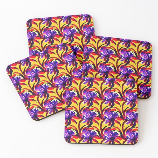 Item preview, Bright Floral Pattern Purple on Yellow Background designed and sold by DesArtStudio.