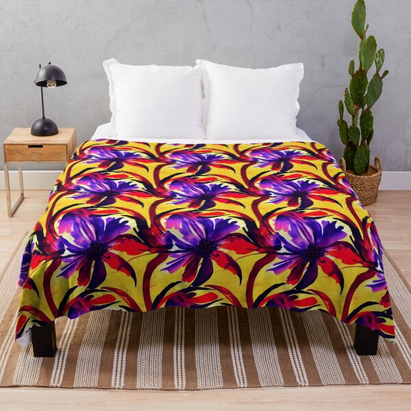 Item preview, Bright Floral Pattern Purple on Yellow Background designed and sold by DesArtStudio.