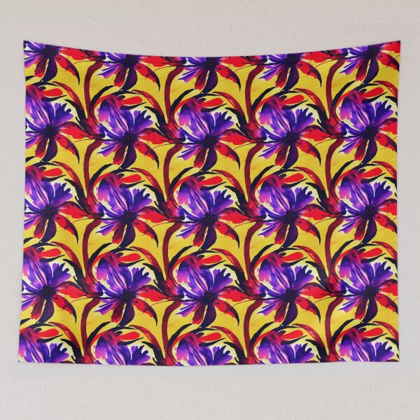 Item preview, Bright Floral Pattern Purple on Yellow Background designed and sold by DesArtStudio.
