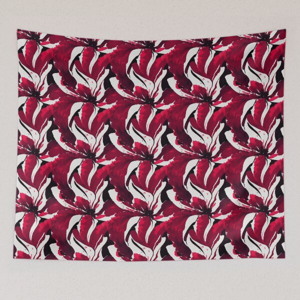 Item preview, Bold Red Ink Floral Pattern on a White Background designed and sold by DesArtStudio.
