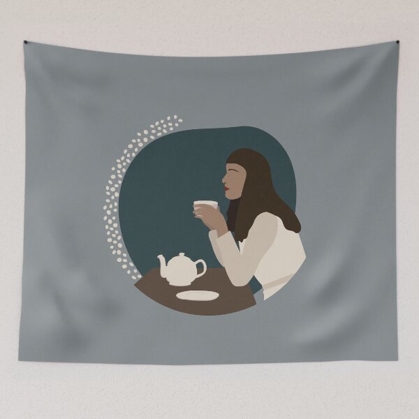 Item preview, Boho girl drinking tea illustration designed and sold by ToATeaGifts.