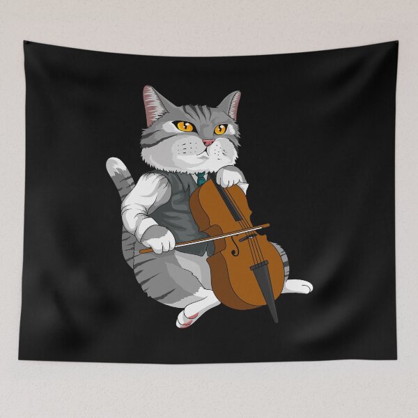 Item preview, Cat Playing Cello Violin musical instrument designed and sold by Ibu83.