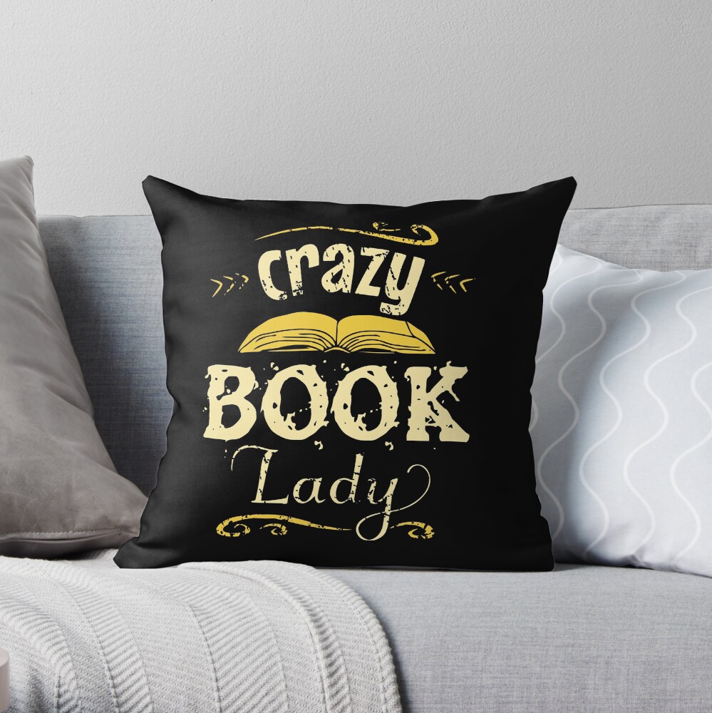 crazy book lady Throw Pillow