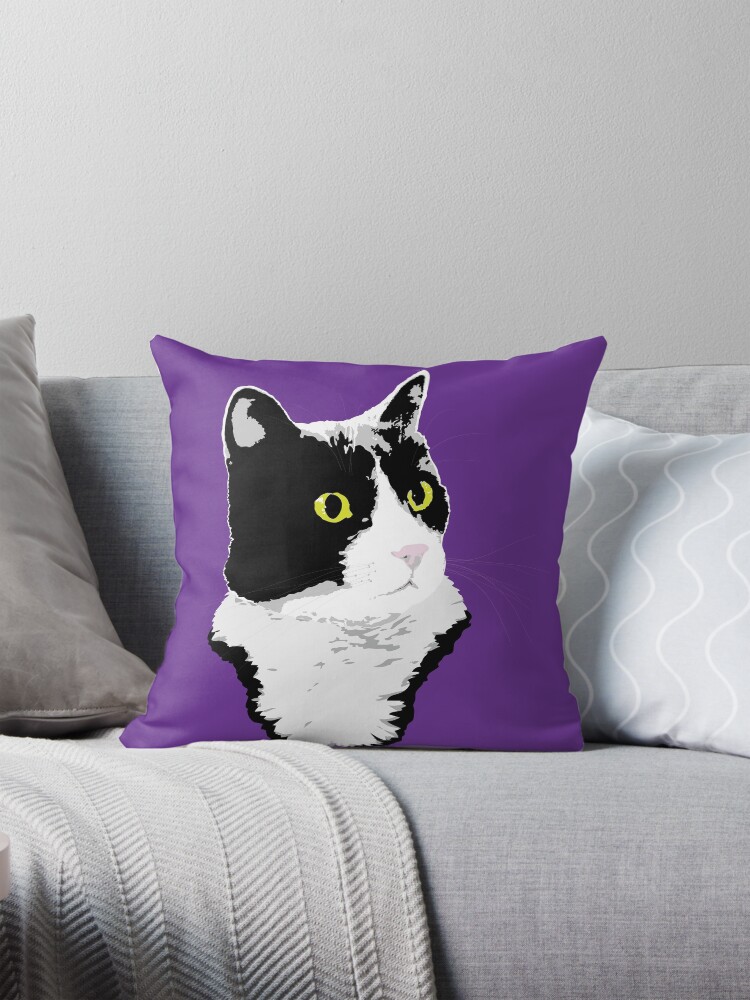Thumbnail 1 of 4, Pillow, Regal Tuxedo Kitty designed and sold by dmtab.