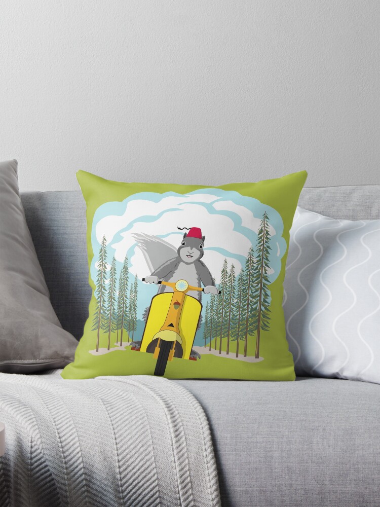 Thumbnail 1 of 4, Pillow, Squirrel on a Scooter designed and sold by dmtab.