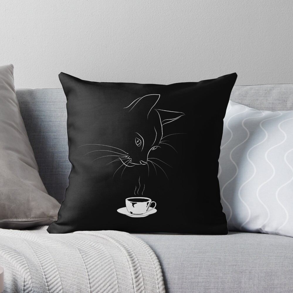 Coffee Cat Throw Pillow