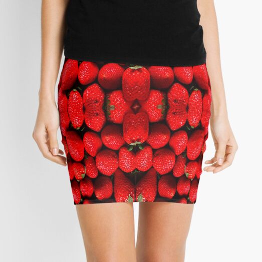 Strawberries Pattern T-Shirt Dress Mini Skirt - Strawberry Sticker Mini Skirt