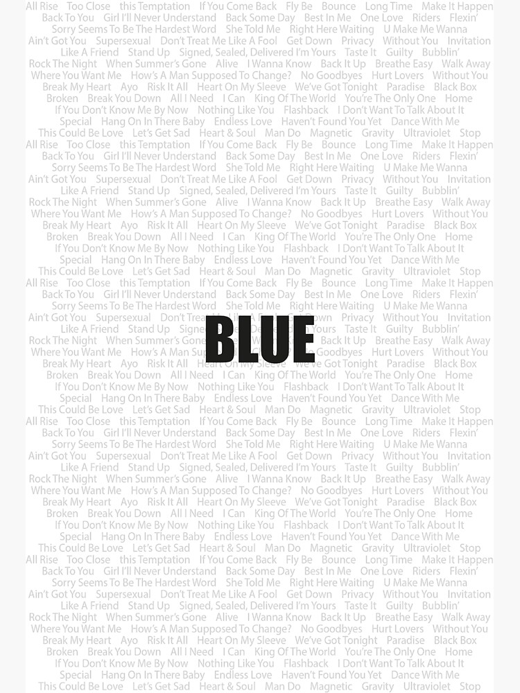 "Blue The Band Song List Art Pop Music Fan Art" Sticker for Sale by