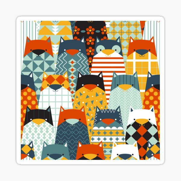 geometric cats retro pattern Sticker