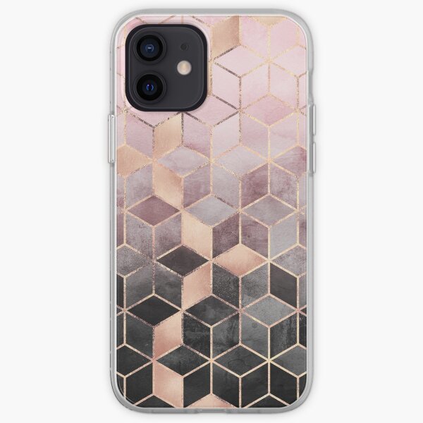 Cubes dégradés roses et gris Coque souple iPhone