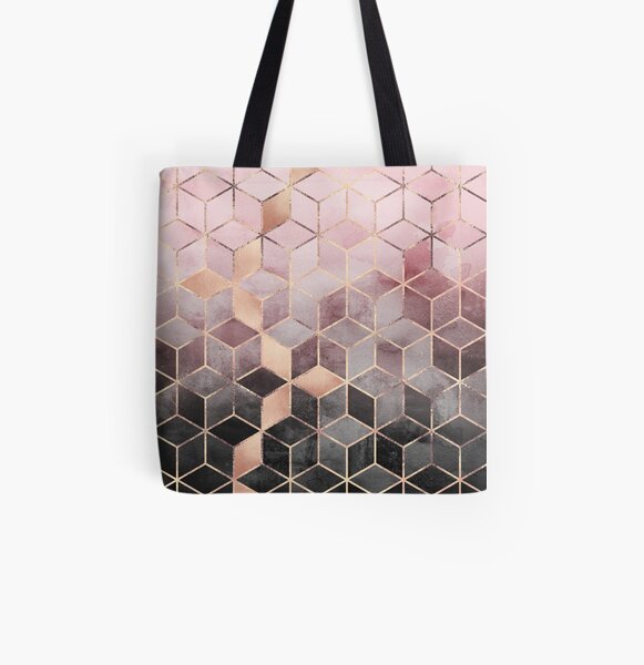 Pink And Grey Gradient Cubes All Over Print Tote Bag