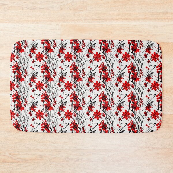 Item preview, Bold Red Ink Floral Pattern on a White Background designed and sold by DesArtStudio.