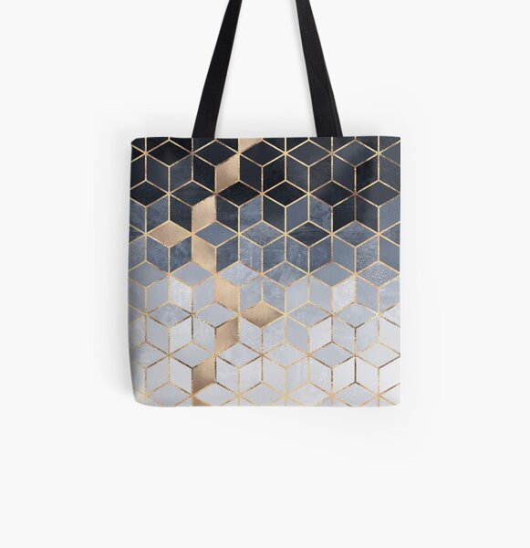 Soft Blue Gradient Cubes All Over Print Tote Bag