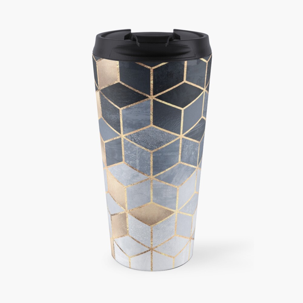 Soft Blue Gradient Cubes Travel Mug