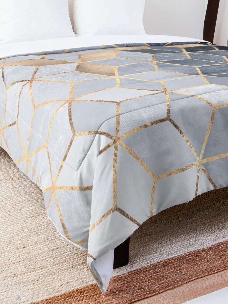 Alternate view of Soft Blue Gradient Cubes Comforter