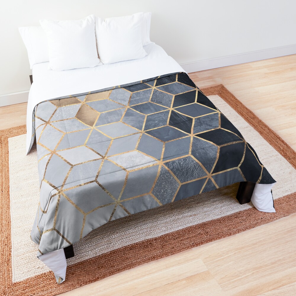 Soft Blue Gradient Cubes Comforter