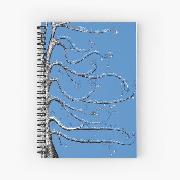 Item preview, Illustrated Poem - Trees by Joyce Kilmer in Black and White on blue background designed and sold by Maddy Bennett.