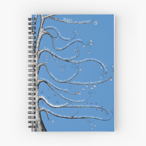 Item preview, Illustrated Poem - Trees by Joyce Kilmer in Black and White on blue background designed and sold by Maddy Bennett.