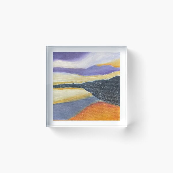 abstract landscape in blues purples and oranges Acrylic Block
