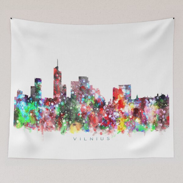 Item preview, Vilnius, Lithuania Skyline Watercolor Painting designed and sold by InkistPrints.