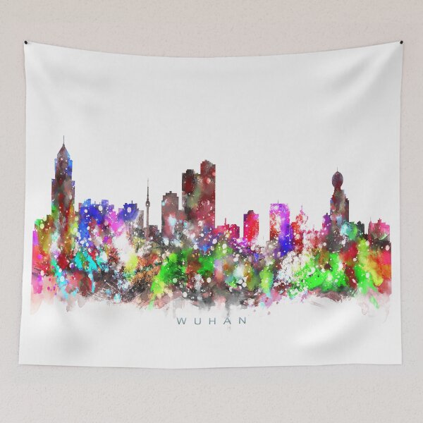 Item preview, Wuhan, China Skyline Watercolor Painting designed and sold by InkistPrints.