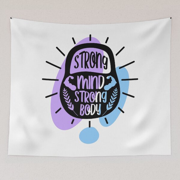 Item preview, Strong Mind, Strong Body - Positive Quote - Lilac Blue abstract background - Motivation - Evolve - Empower - Gym designed and sold by Mechanical-Artt.